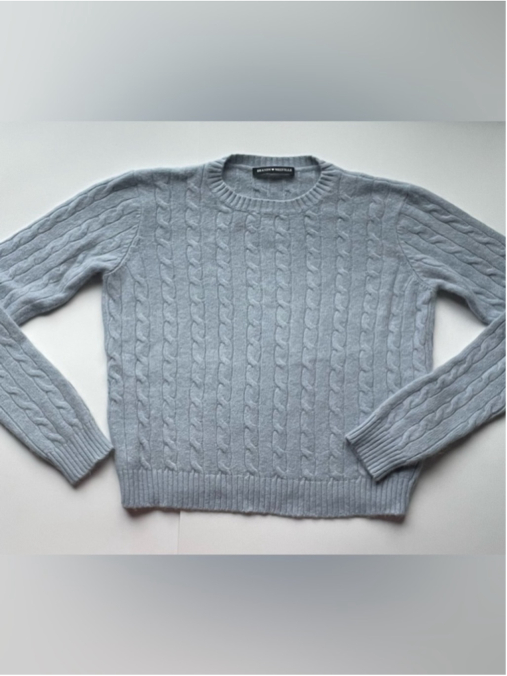 Brandy Melville Grey Cable Knit Sweater Italian Wool Blend Classic Crew Neck - Picture 2 of 6